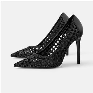 Black woven high heel stilettos 36 6 Zara